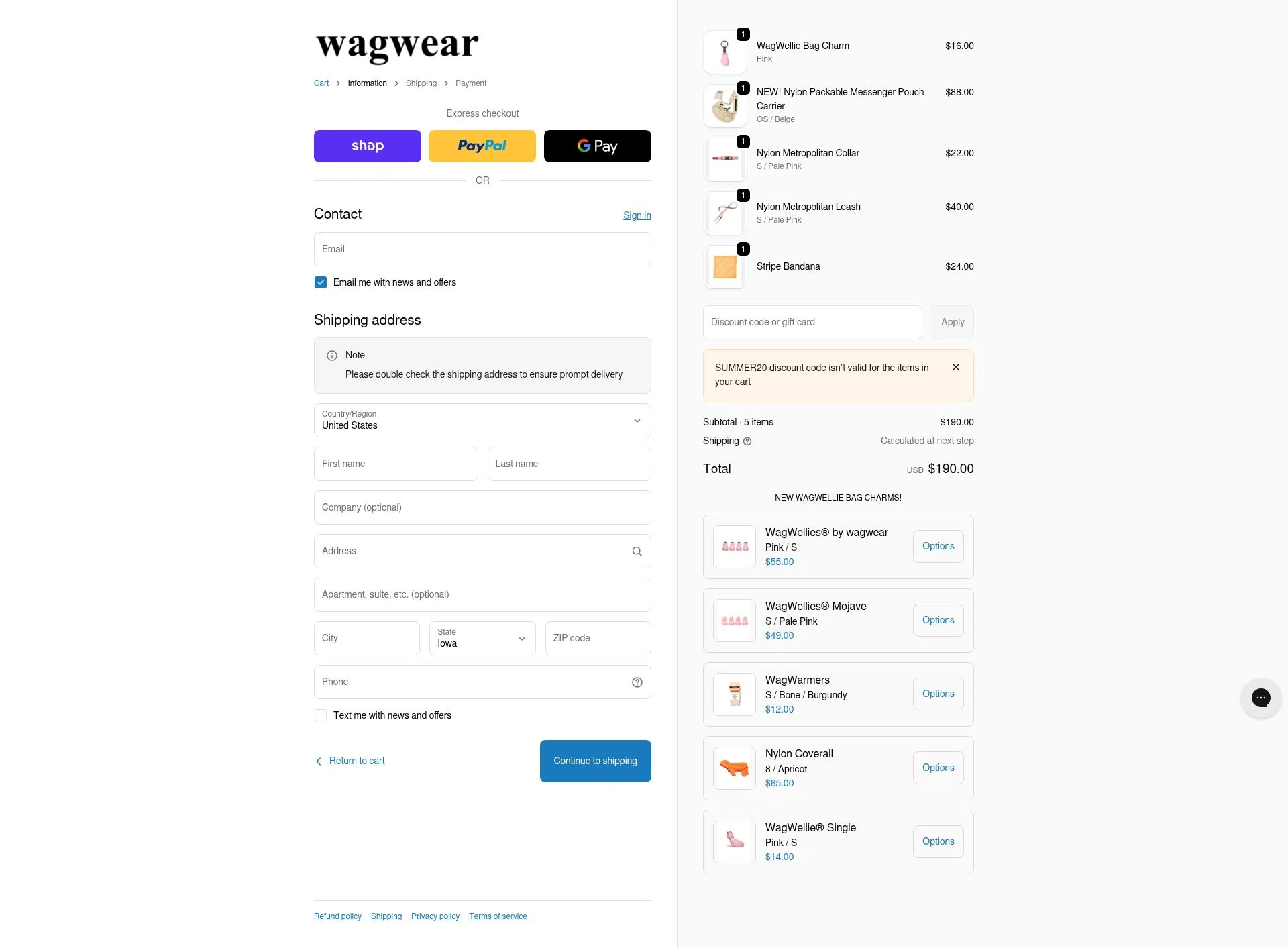 Wag Wear checkout page showing Wag Wear discount code box | Screenshot taken by SimplyCodes community member on Feb 5, 2026