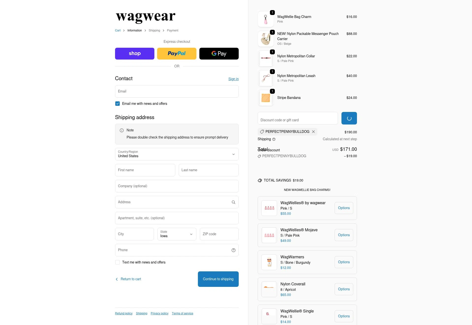 Wag Wear checkout page showing Wag Wear discount code box | Screenshot taken by SimplyCodes community member on Feb 5, 2026