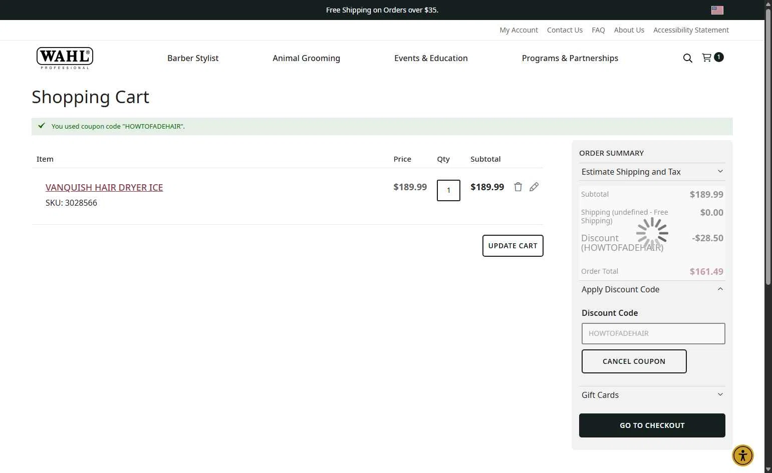 Wahl Professional checkout page showing Wahl Professional promo code box | Screenshot taken by SimplyCodes community member on Feb 19, 2026