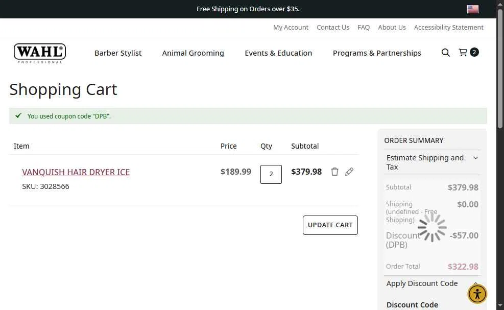Wahl Professional checkout page showing Wahl Professional promo code box | Screenshot taken by SimplyCodes community member on Feb 19, 2026