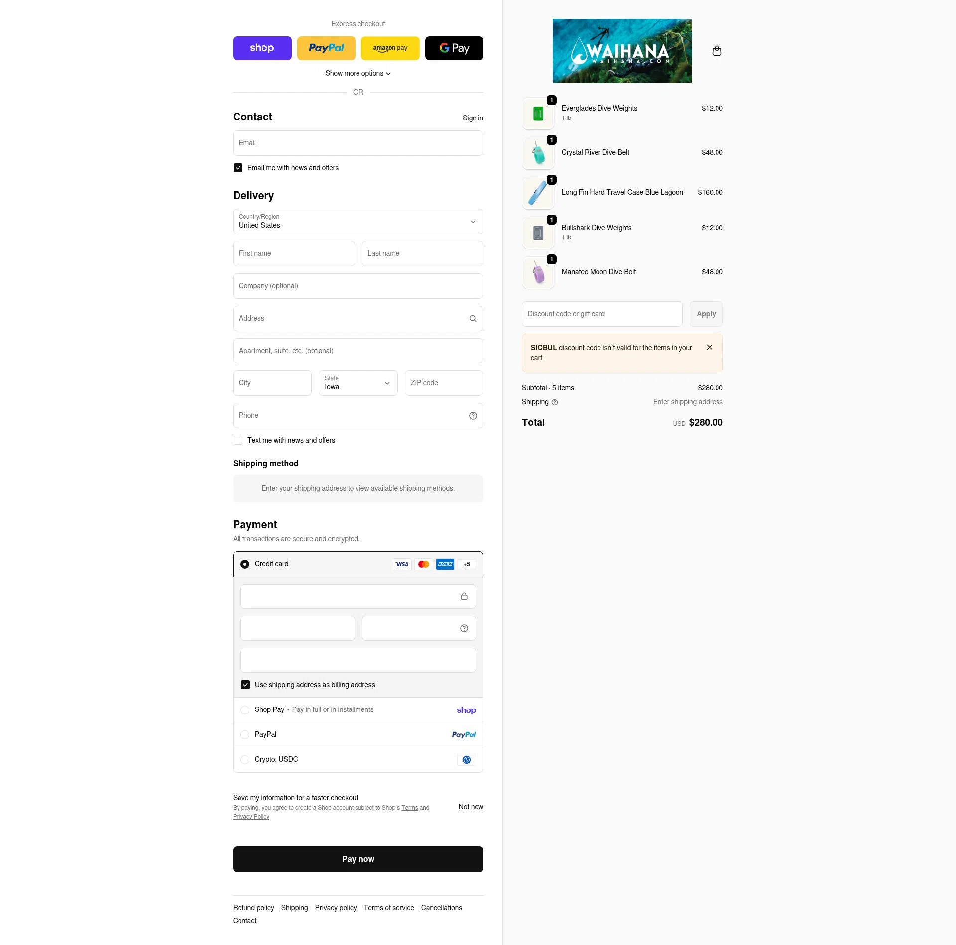 Waihana checkout page showing Waihana coupon code box | Screenshot taken by SimplyCodes community member on Feb 16, 2026