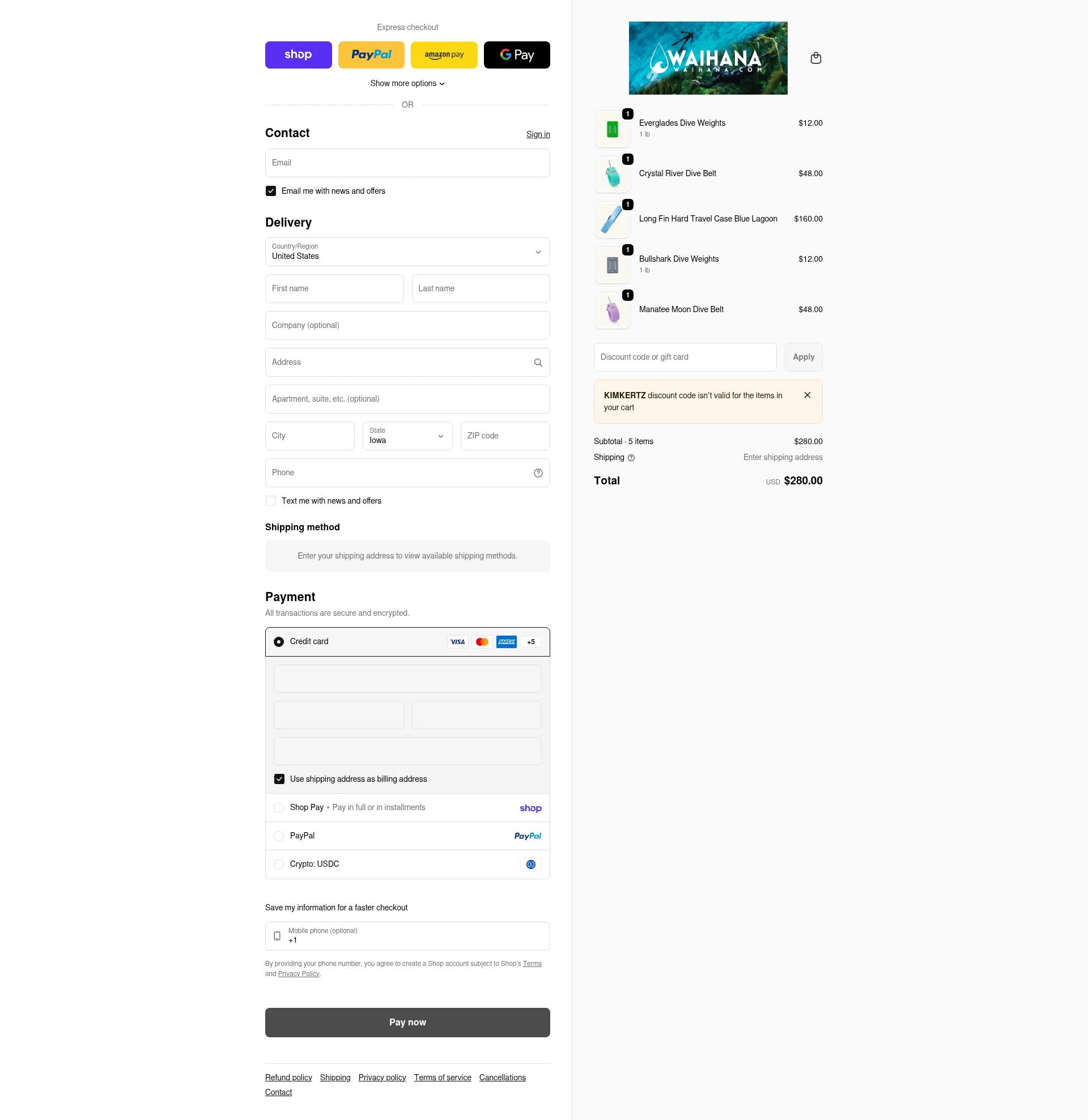 Waihana checkout page showing Waihana coupon code box | Screenshot taken by SimplyCodes community member on Feb 20, 2026