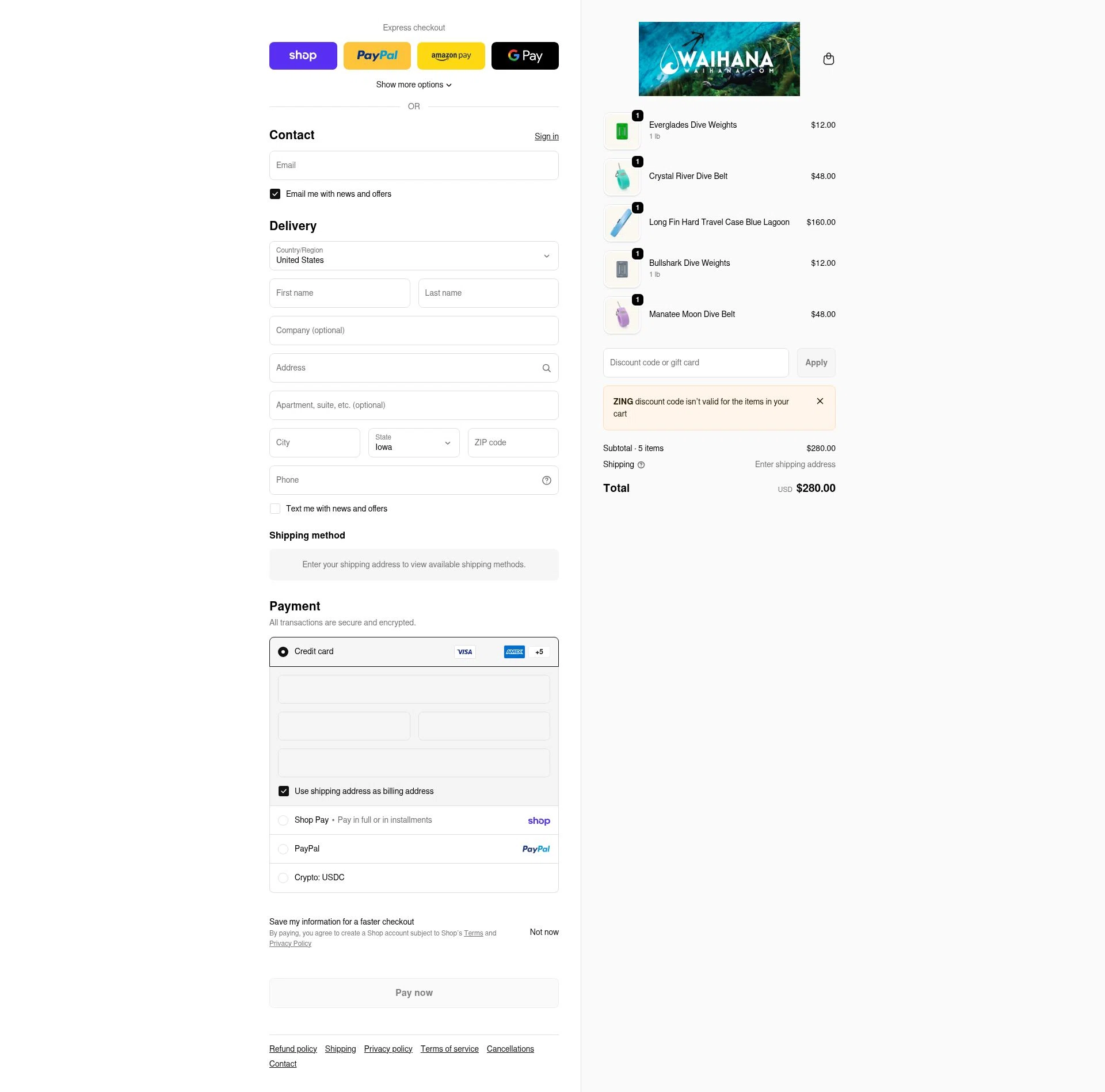 Waihana checkout page showing Waihana coupon code box | Screenshot taken by SimplyCodes community member on Feb 16, 2026