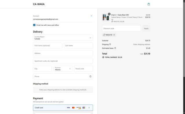 WAKA CA checkout page showing WAKA CA promo code box | Screenshot taken by SimplyCodes community member on Jul 17, 2025