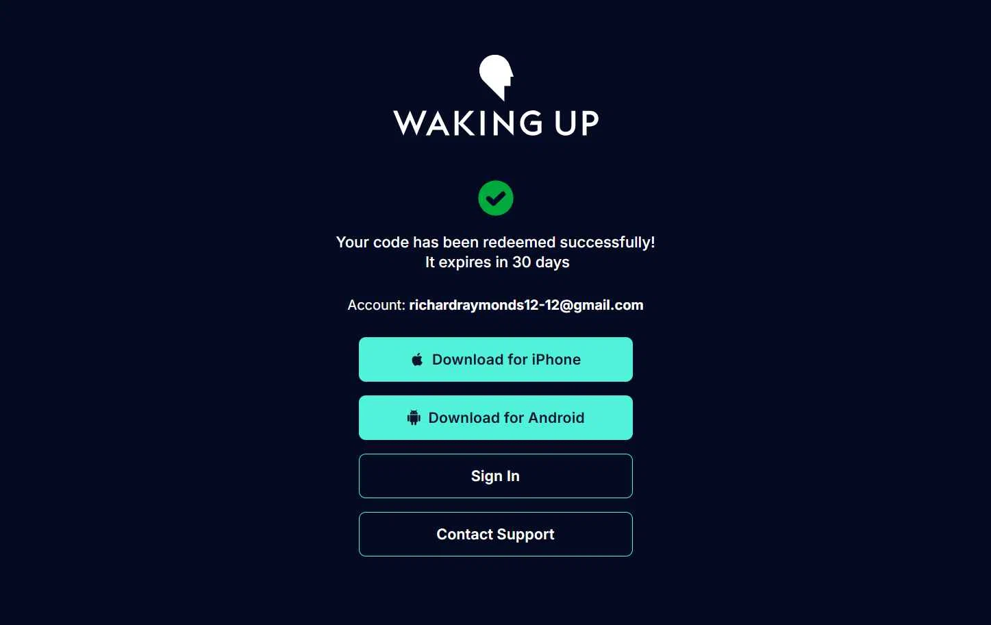 Waking Up checkout page showing Waking Up promo code box | Screenshot taken by SimplyCodes community member on Dec 24, 2025
