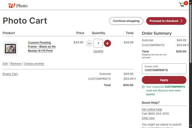 Walgreens Photo checkout page showing Walgreens Photo coupon code box | Screenshot taken by SimplyCodes community member on Aug 20, 2025