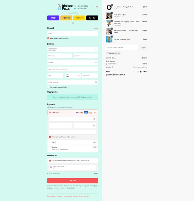Walkee Paws checkout page showing Walkee Paws discount code box | Screenshot taken by SimplyCodes community member on Sep 3, 2025