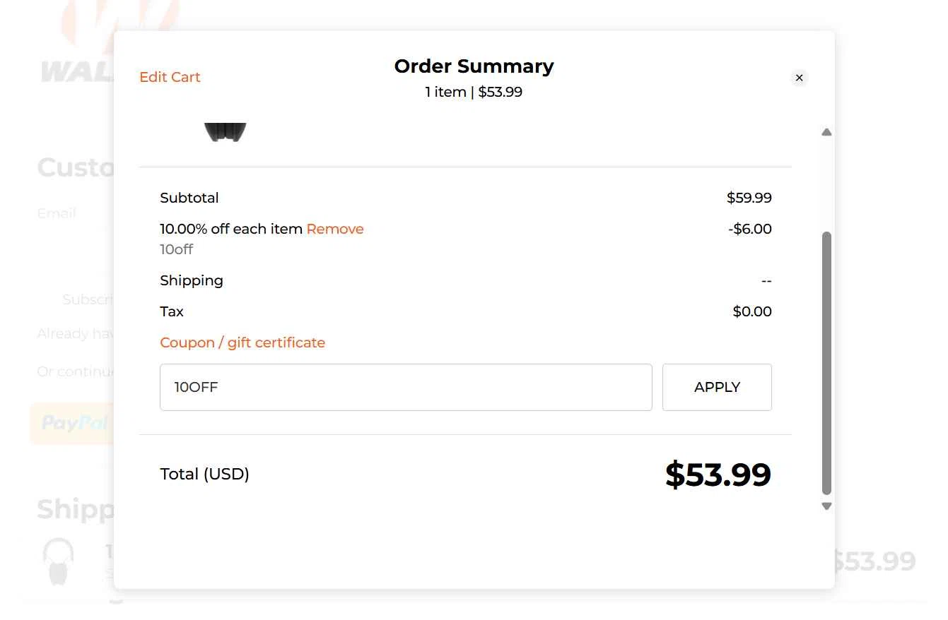 Walker's Game Ear checkout page showing Walker's Game Ear coupon code box | Screenshot taken by SimplyCodes community member on Dec 23, 2025