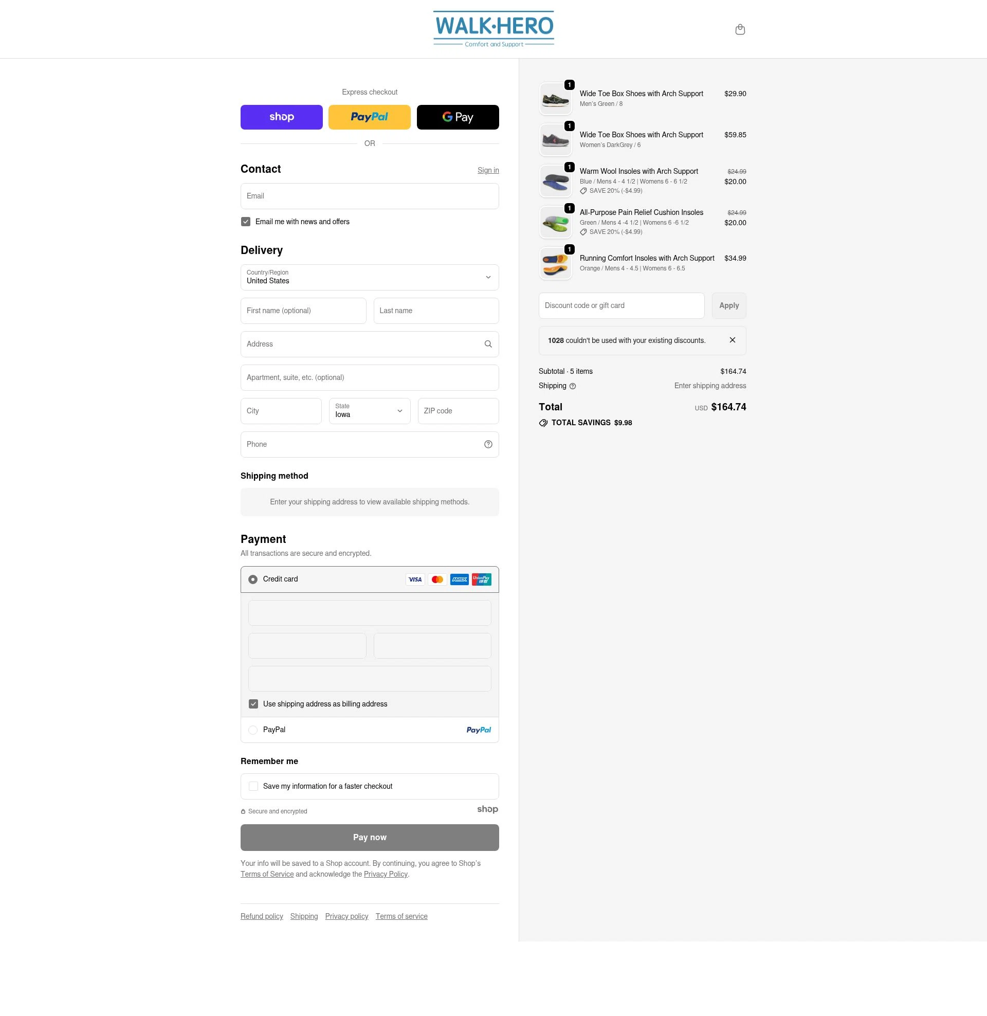 WalkHero checkout page showing WalkHero discount code box | Screenshot taken by SimplyCodes community member on Dec 17, 2025