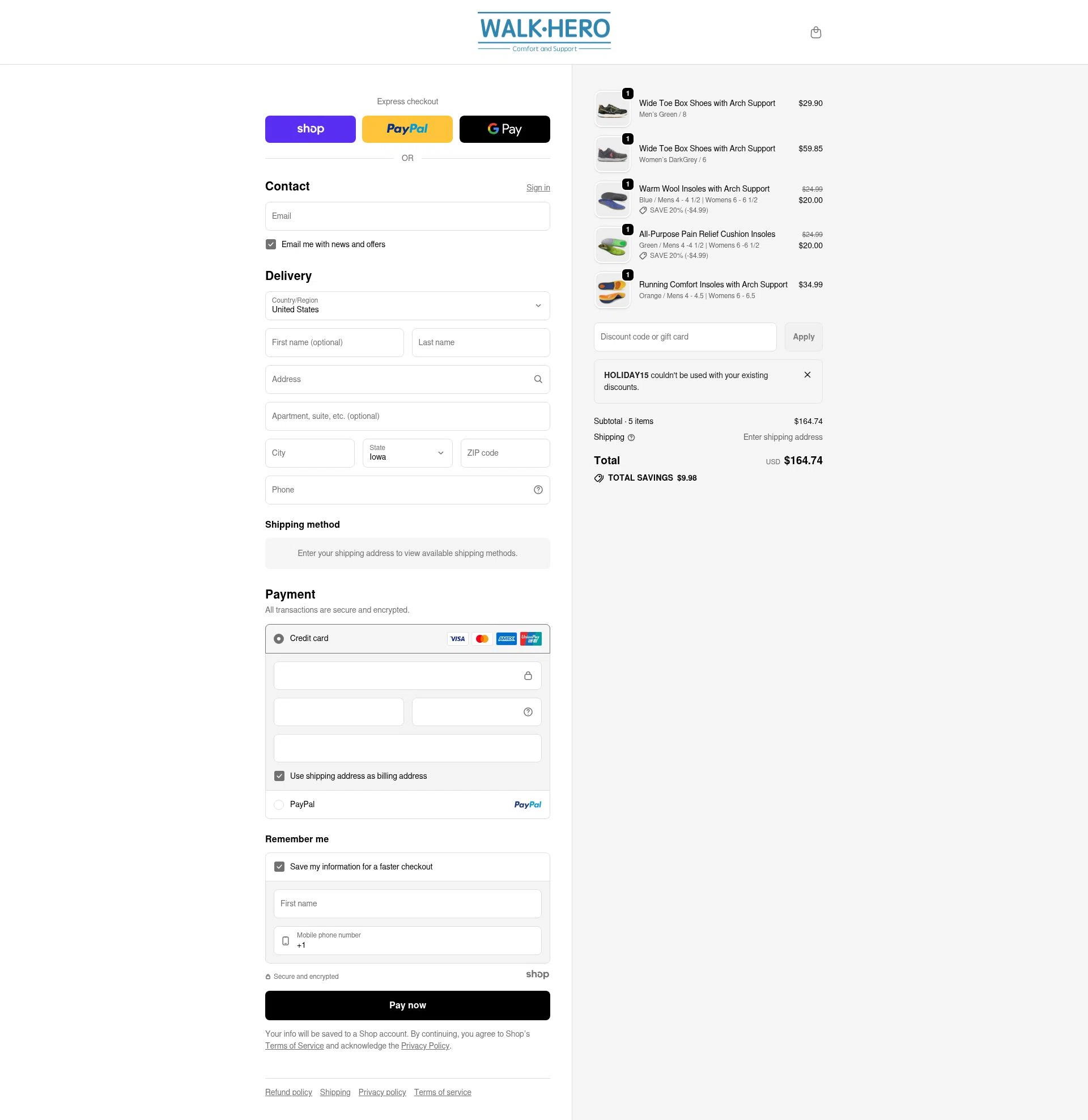 WalkHero checkout page showing WalkHero discount code box | Screenshot taken by SimplyCodes community member on Dec 24, 2025