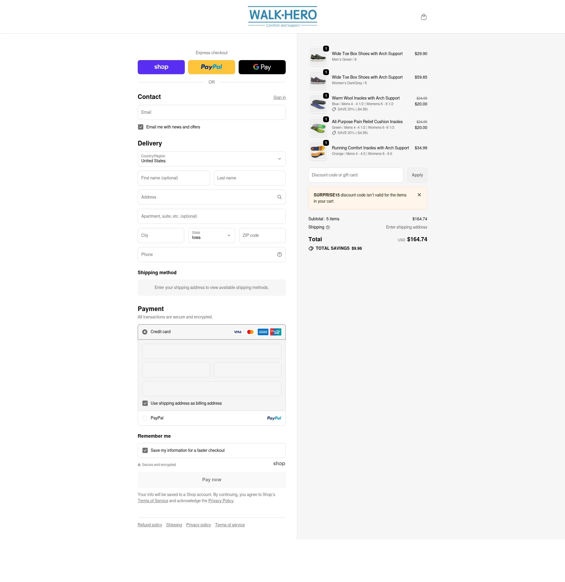 WalkHero checkout page showing WalkHero discount code box | Screenshot taken by SimplyCodes community member on Dec 24, 2025