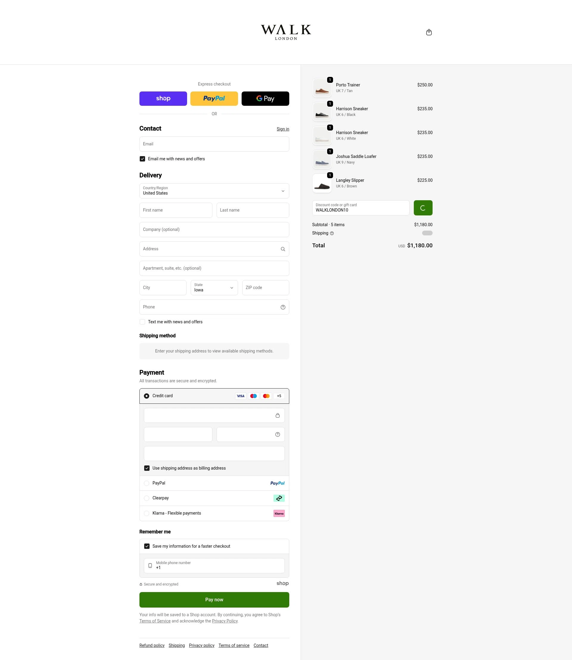 Walk London checkout page showing Walk London discount code box | Screenshot taken by SimplyCodes community member on Jan 1, 2026