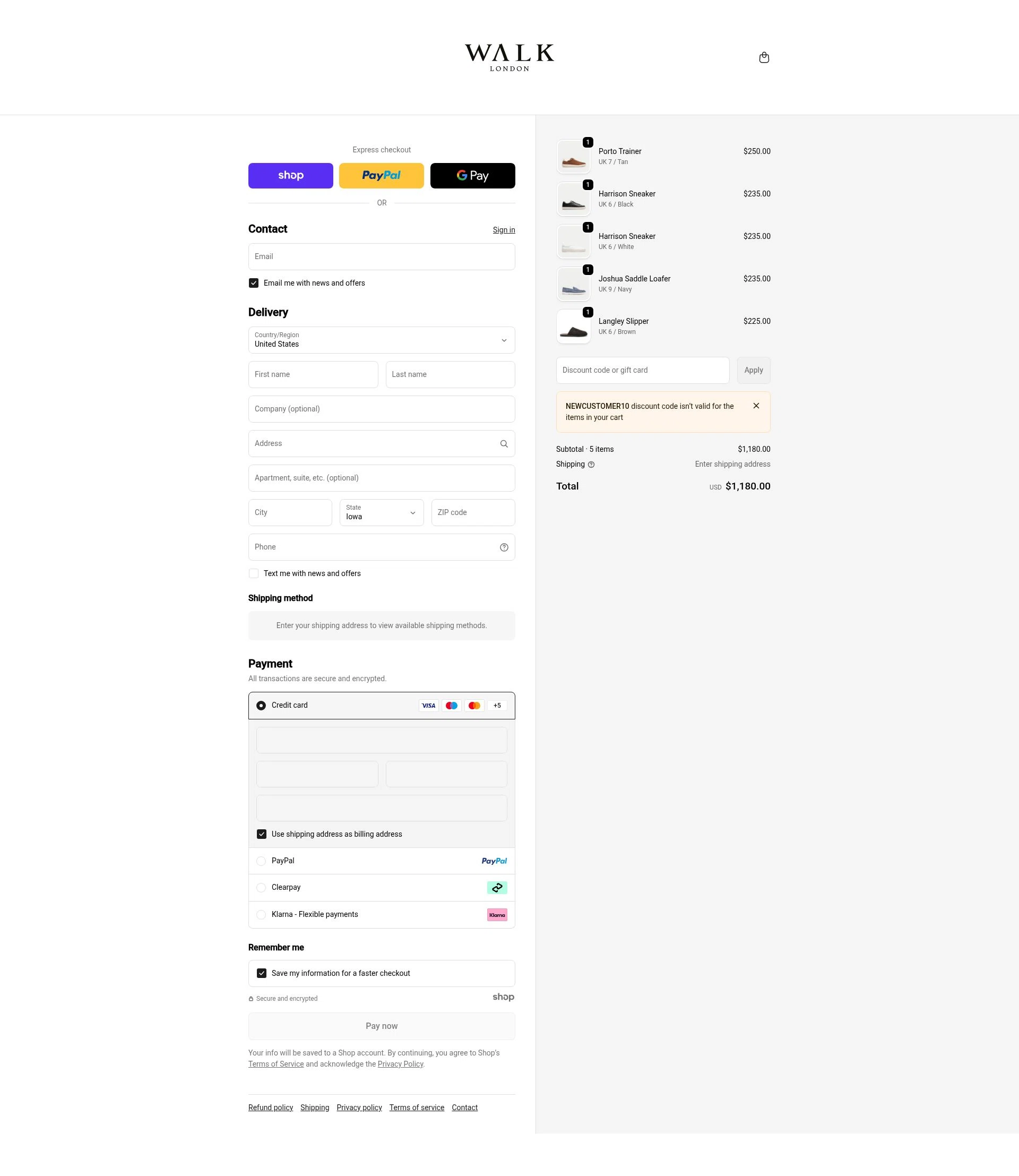 Walk London checkout page showing Walk London discount code box | Screenshot taken by SimplyCodes community member on Jan 1, 2026