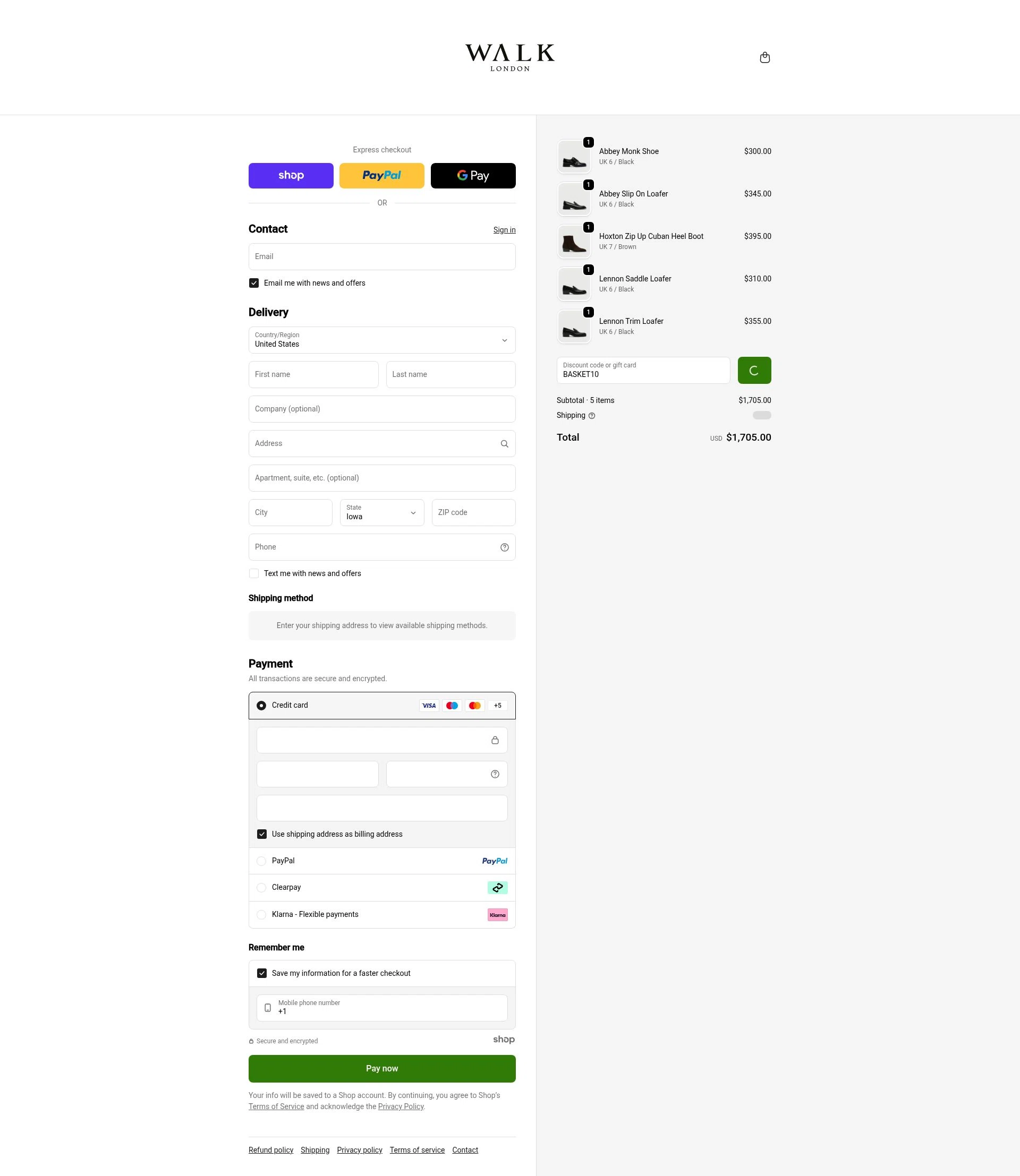 Walk London checkout page showing Walk London discount code box | Screenshot taken by SimplyCodes community member on Dec 27, 2025