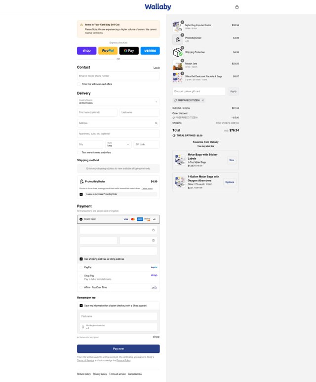 Wallaby Goods checkout page showing Wallaby Goods discount code box | Screenshot taken by SimplyCodes community member on Sep 5, 2025