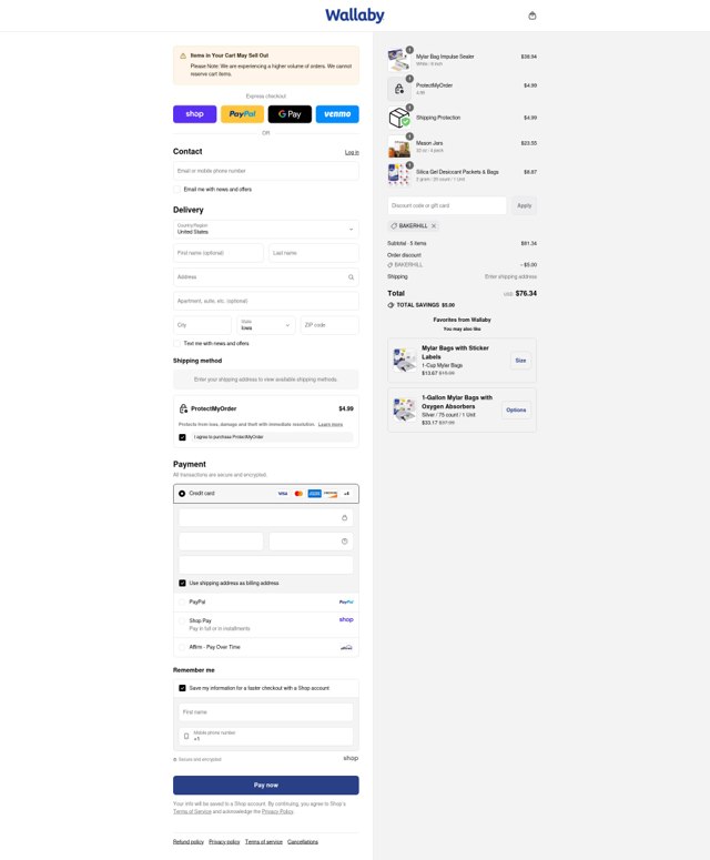 Wallaby Goods checkout page showing Wallaby Goods discount code box | Screenshot taken by SimplyCodes community member on Sep 5, 2025