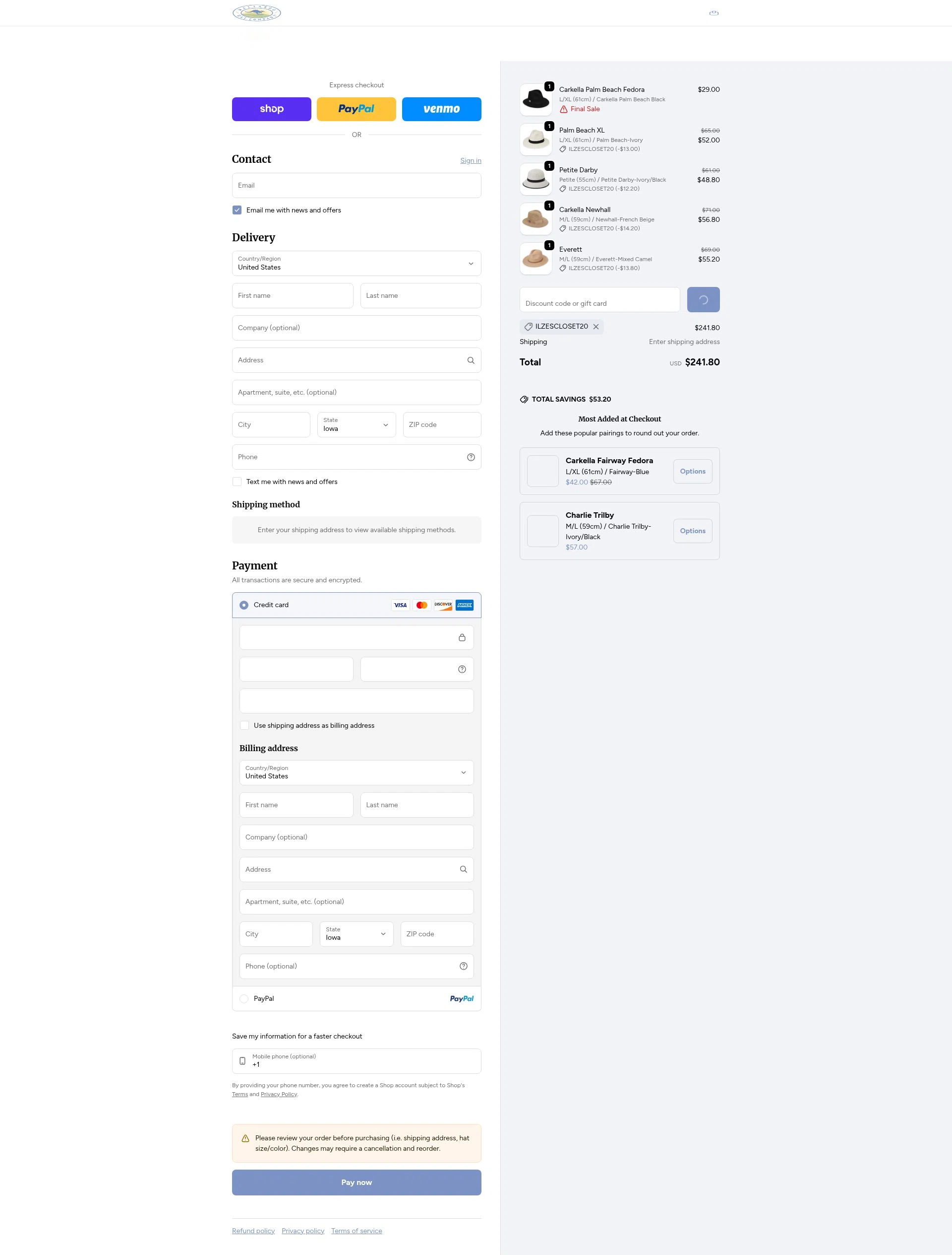 Wallaroo Hat checkout page showing Wallaroo Hat promo code box | Screenshot taken by SimplyCodes community member on Feb 21, 2026