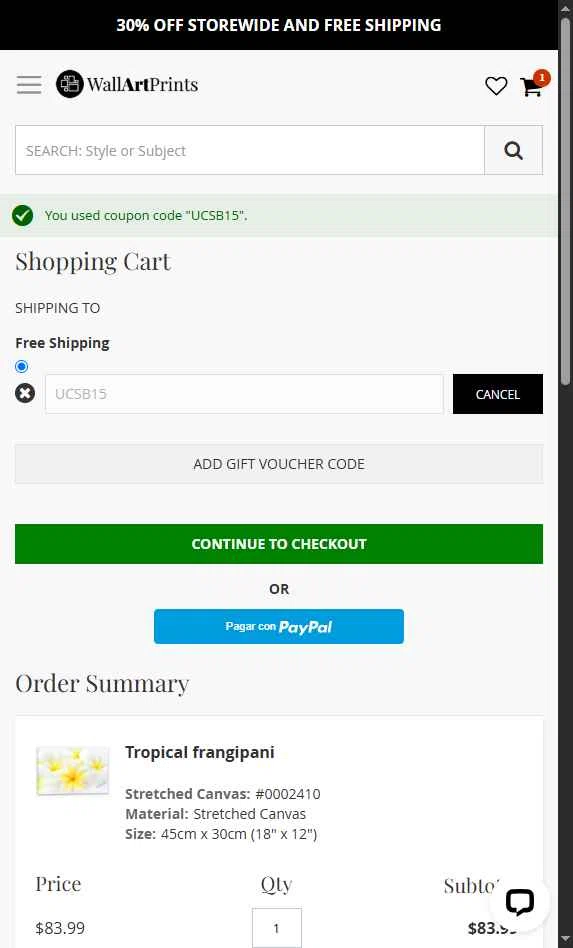 Wall Art Prints checkout page showing Wall Art Prints discount code box | Screenshot taken by SimplyCodes community member on Apr 23, 2025