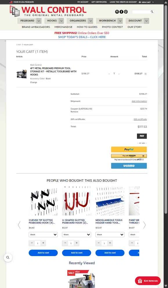 Wall Control checkout page showing Wall Control coupon code box | Screenshot taken by SimplyCodes community member on Dec 4, 2025
