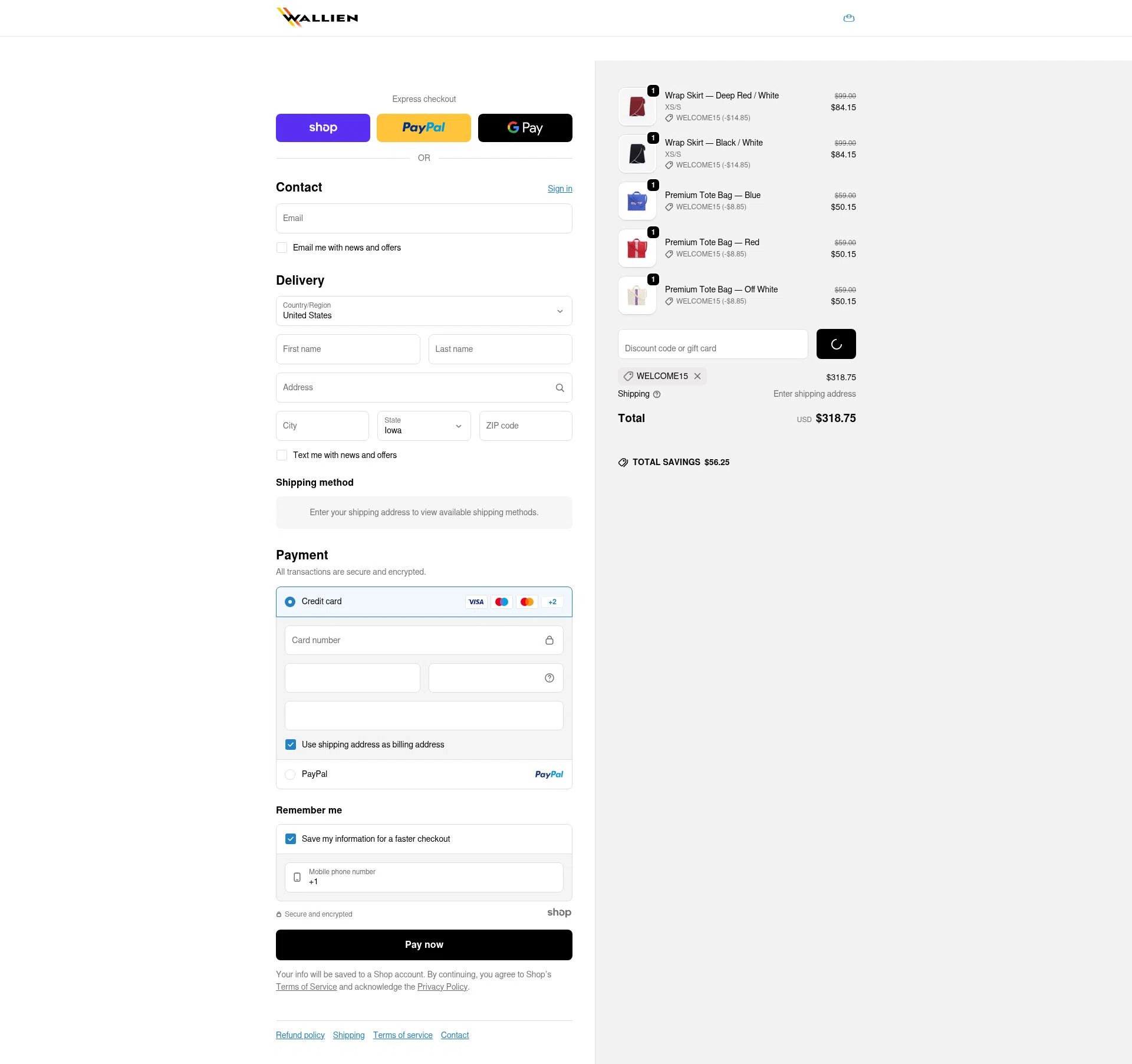 WALLIEN checkout page showing WALLIEN promo code box | Screenshot taken by SimplyCodes community member on Dec 31, 2025