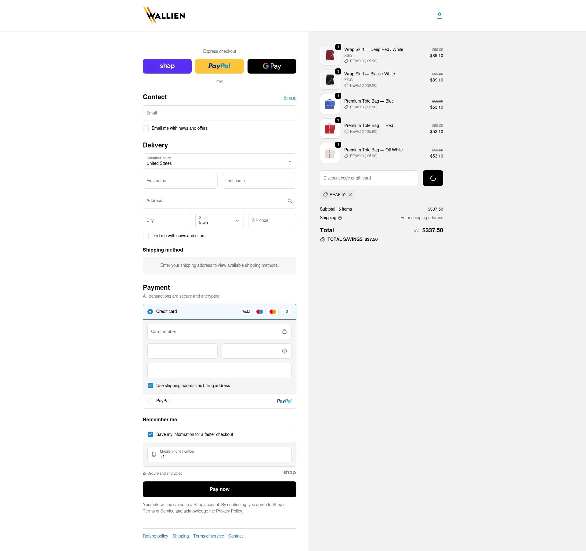 WALLIEN checkout page showing WALLIEN promo code box | Screenshot taken by SimplyCodes community member on Dec 26, 2025
