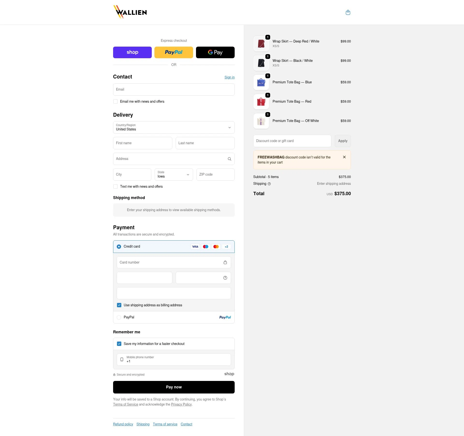 WALLIEN checkout page showing WALLIEN promo code box | Screenshot taken by SimplyCodes community member on Dec 26, 2025