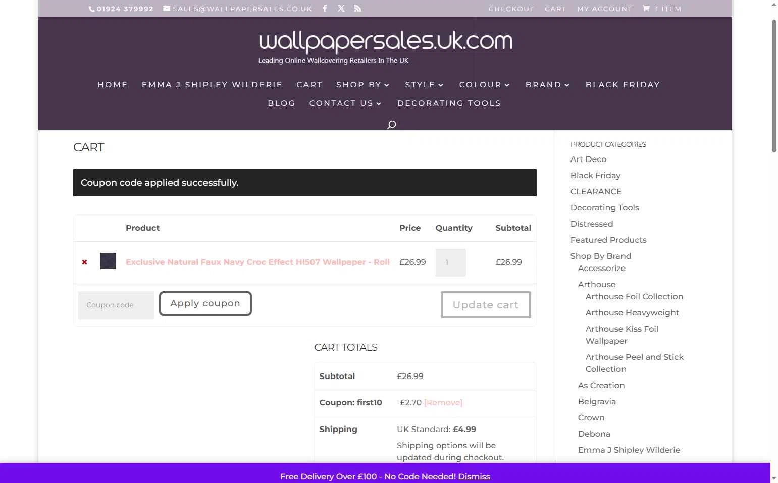Wallpaper Sales checkout page showing Wallpaper Sales promo code box | Screenshot taken by SimplyCodes community member on Aug 4, 2025