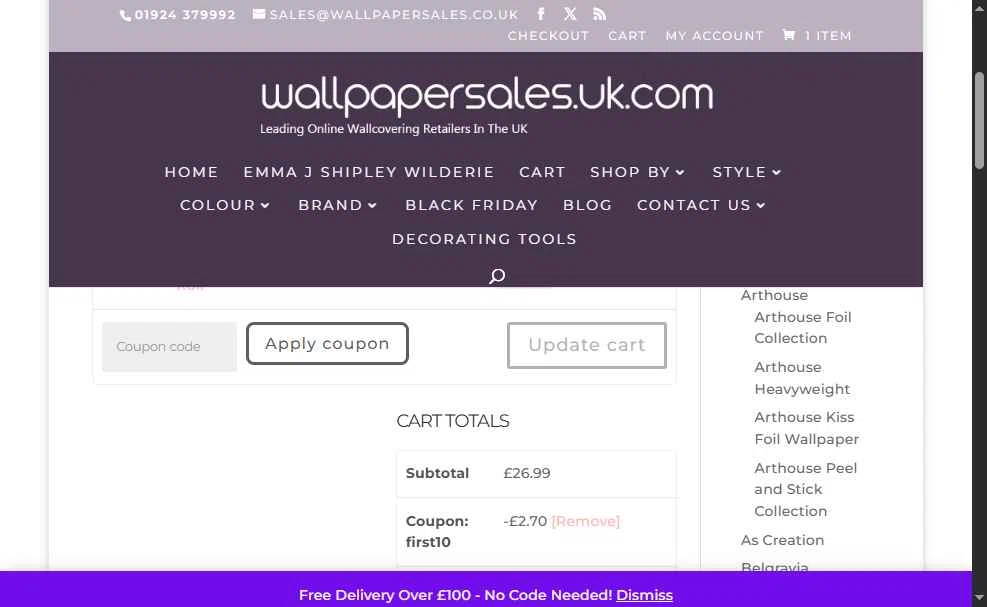 Wallpaper Sales checkout page showing Wallpaper Sales promo code box | Screenshot taken by SimplyCodes community member on Sep 23, 2025