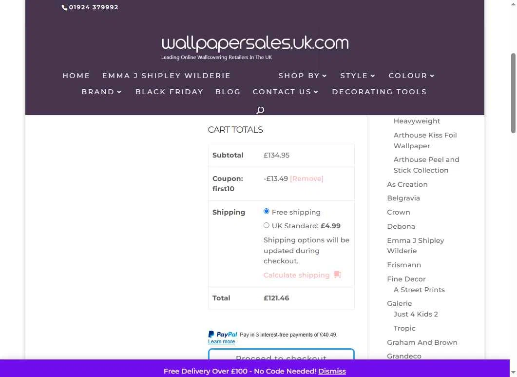 Wallpaper Sales checkout page showing Wallpaper Sales promo code box | Screenshot taken by SimplyCodes community member on Jul 29, 2025