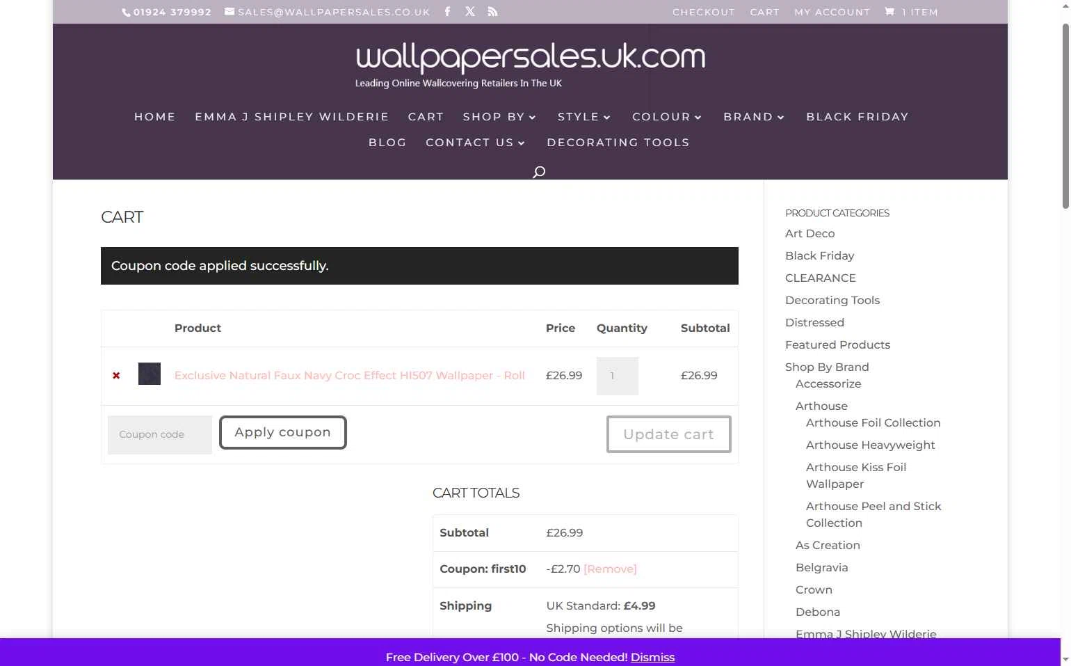 Wallpaper Sales checkout page showing Wallpaper Sales promo code box | Screenshot taken by SimplyCodes community member on Sep 12, 2025