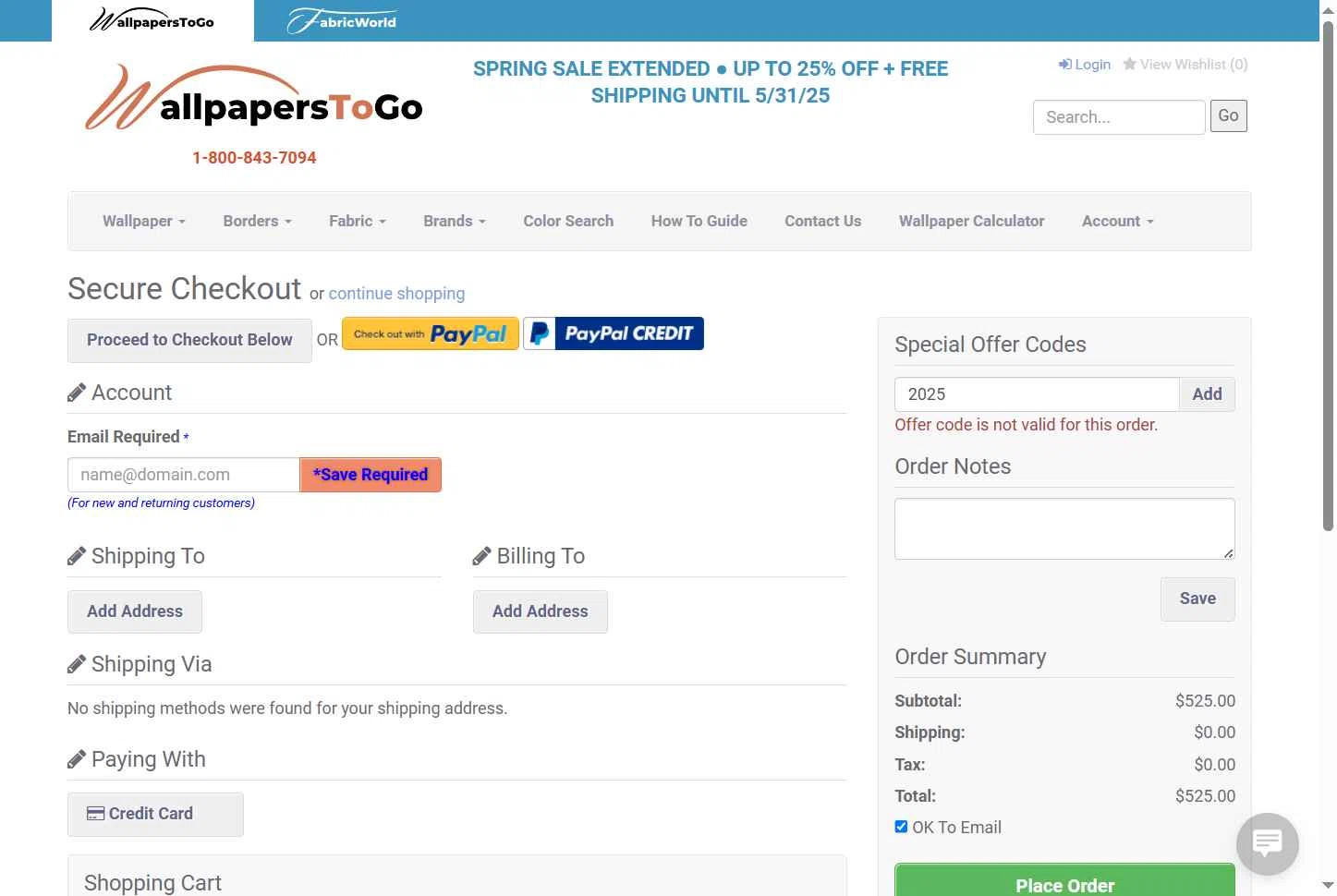 Wallpapers To Go checkout page showing Wallpapers To Go coupon code box | Screenshot taken by SimplyCodes community member on May 24, 2025