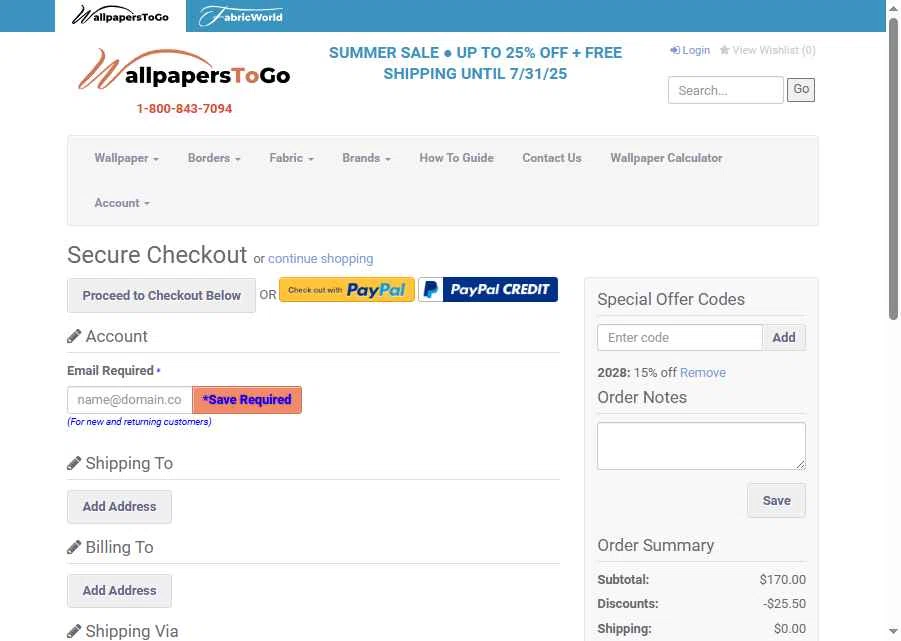 Wallpapers To Go checkout page showing Wallpapers To Go coupon code box | Screenshot taken by SimplyCodes community member on Jul 30, 2025