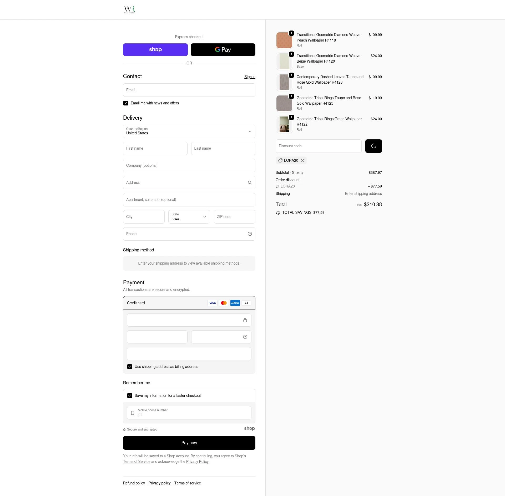 Walls Republic US checkout page showing Walls Republic US promo code box | Screenshot taken by SimplyCodes community member on Jan 2, 2026