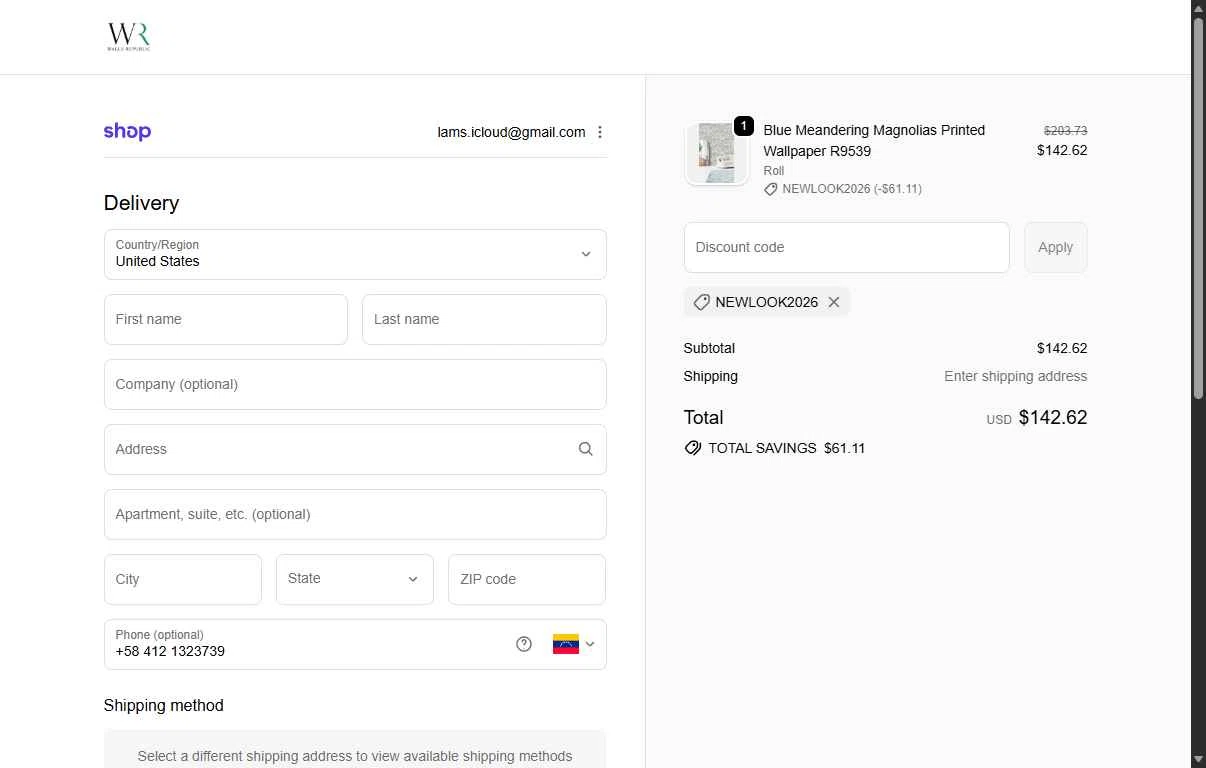 Walls Republic US checkout page showing Walls Republic US promo code box | Screenshot taken by SimplyCodes community member on Jan 4, 2026