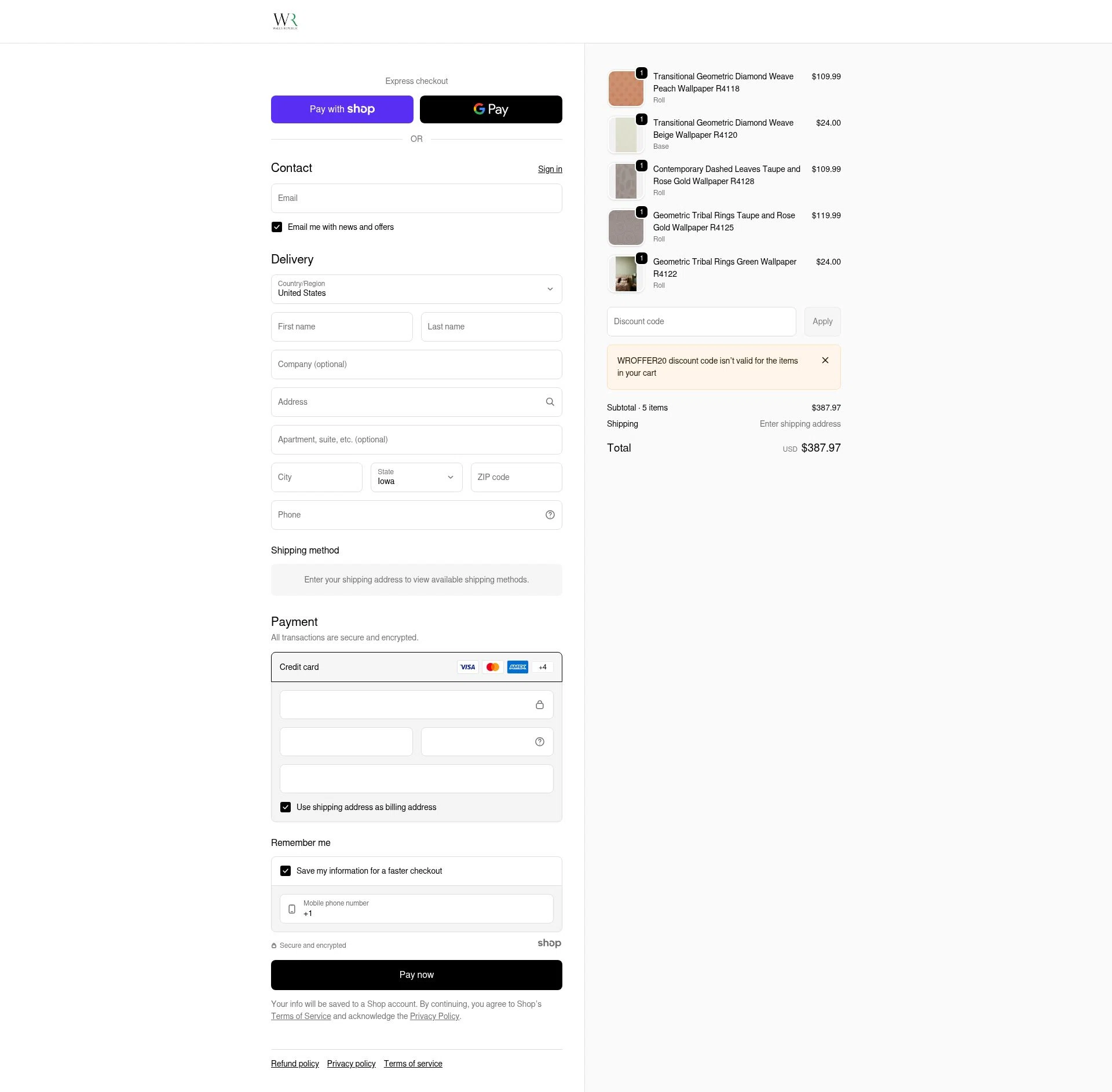 Walls Republic US checkout page showing Walls Republic US promo code box | Screenshot taken by SimplyCodes community member on Jan 7, 2026