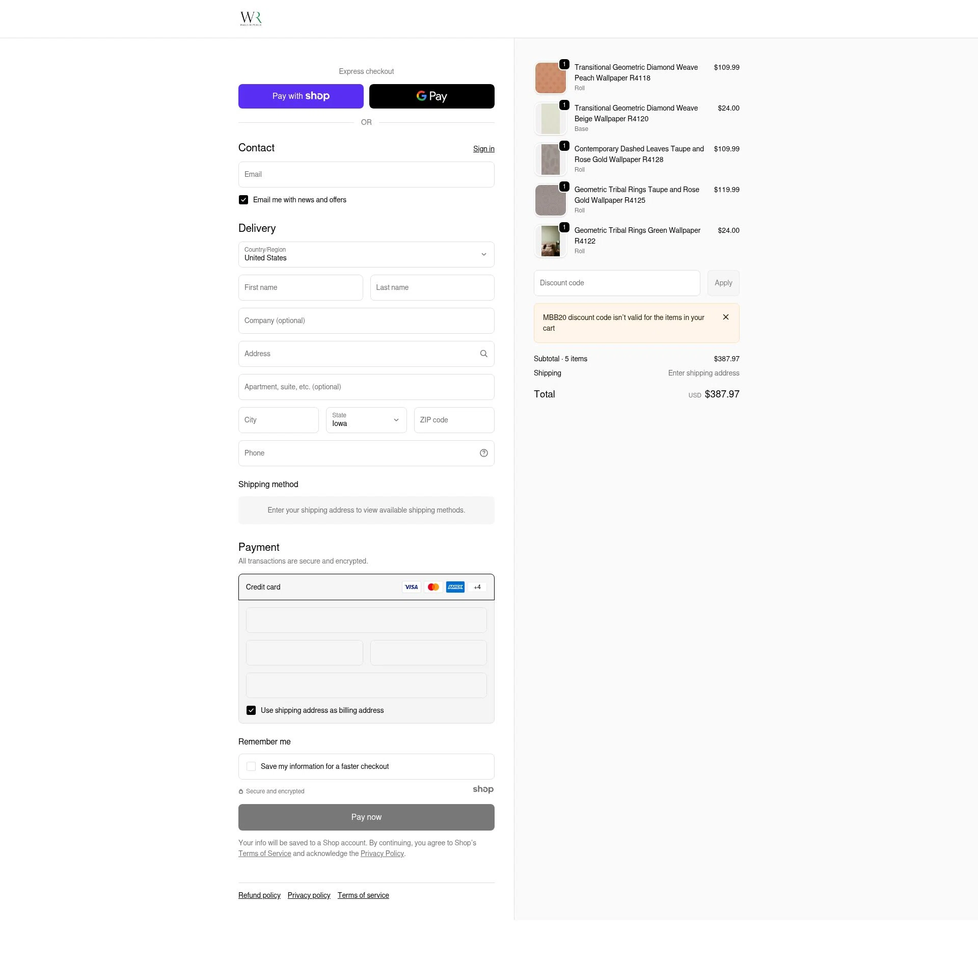 Walls Republic US checkout page showing Walls Republic US promo code box | Screenshot taken by SimplyCodes community member on Jan 7, 2026