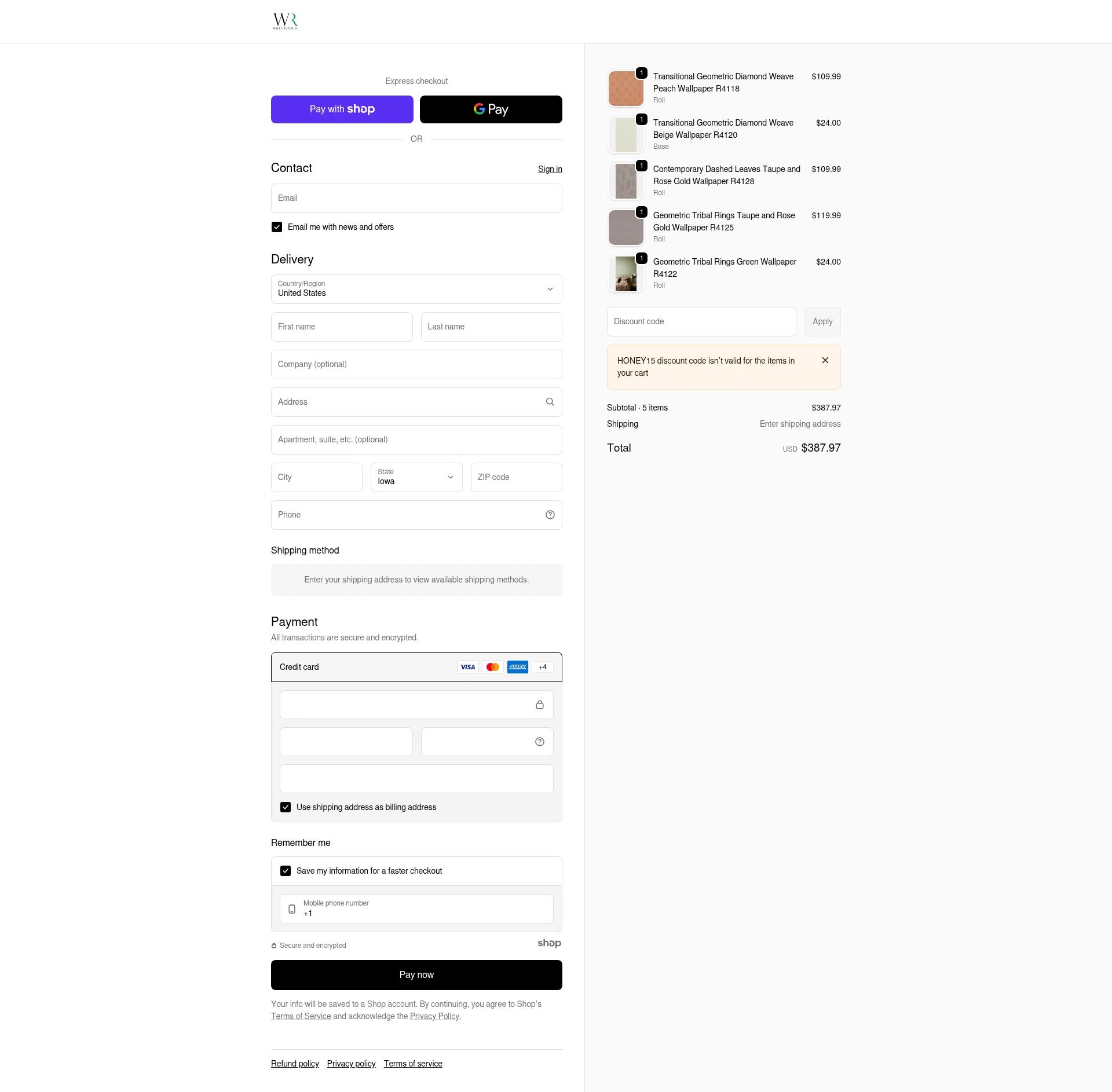 Walls Republic US checkout page showing Walls Republic US promo code box | Screenshot taken by SimplyCodes community member on Jan 7, 2026