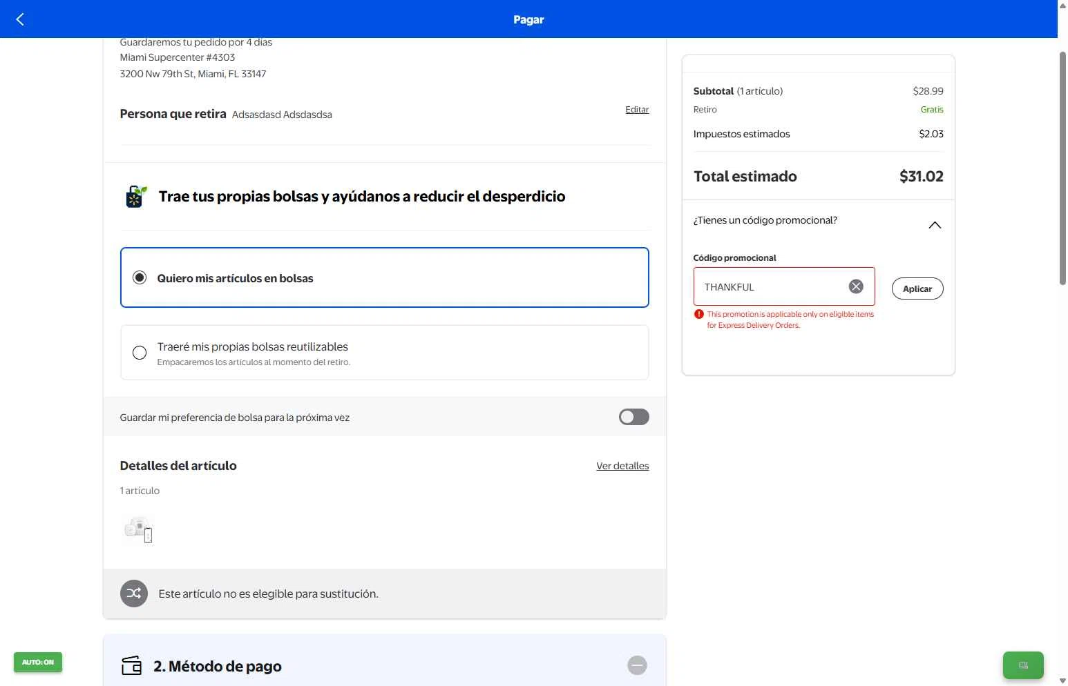 Walmart Grocery checkout page showing Walmart Grocery promo code box | Screenshot taken by SimplyCodes community member on Jan 5, 2026