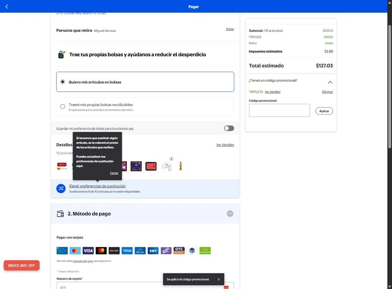 Walmart Grocery checkout page showing Walmart Grocery promo code box | Screenshot taken by SimplyCodes community member on Dec 12, 2025