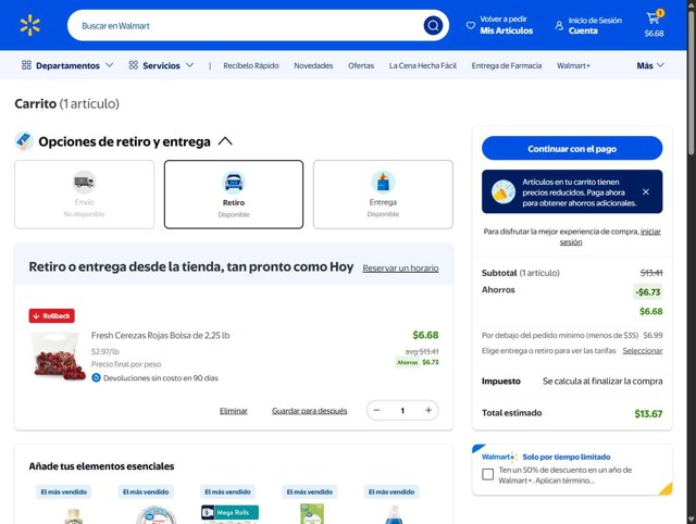 Walmart Grocery checkout page showing Walmart Grocery promo code box | Screenshot taken by SimplyCodes community member on Jul 13, 2025
