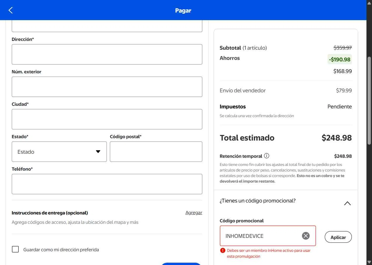 Walmart Grocery checkout page showing Walmart Grocery promo code box | Screenshot taken by SimplyCodes community member on Dec 11, 2025