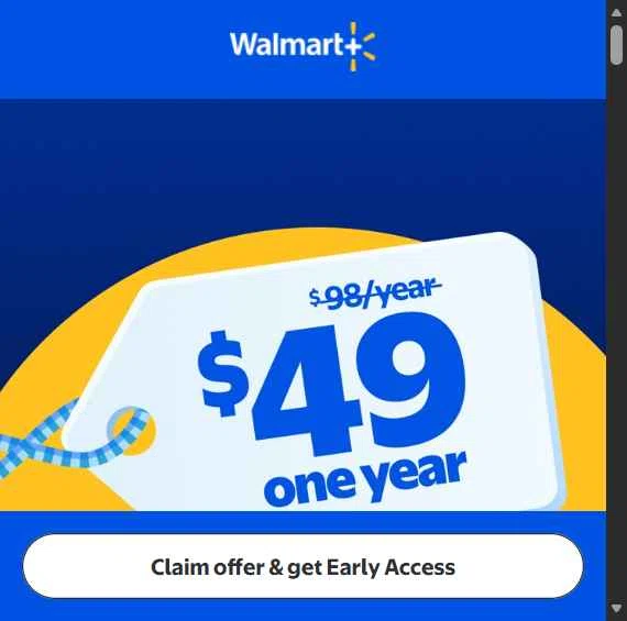 Walmart Plus checkout page showing Walmart Plus promo code box | Screenshot taken by SimplyCodes community member on Nov 26, 2025