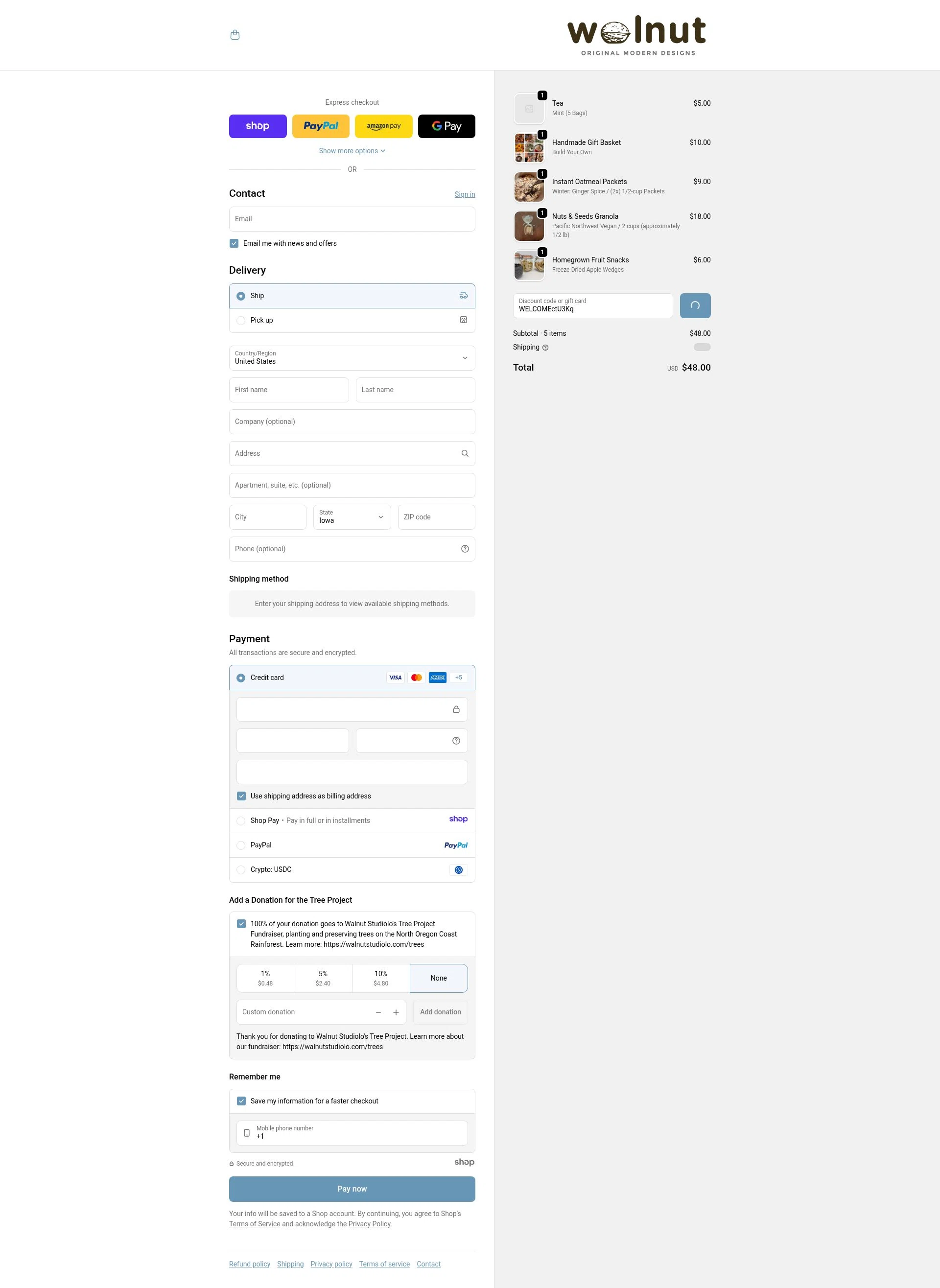 Walnut Studiolo checkout page showing Walnut Studiolo promo code box | Screenshot taken by SimplyCodes community member on Jan 2, 2026