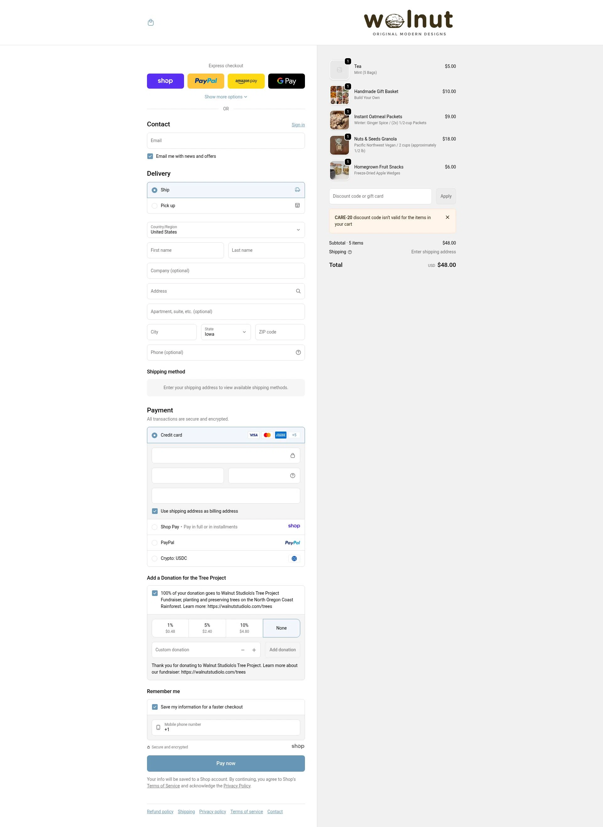 Walnut Studiolo checkout page showing Walnut Studiolo promo code box | Screenshot taken by SimplyCodes community member on Jan 7, 2026