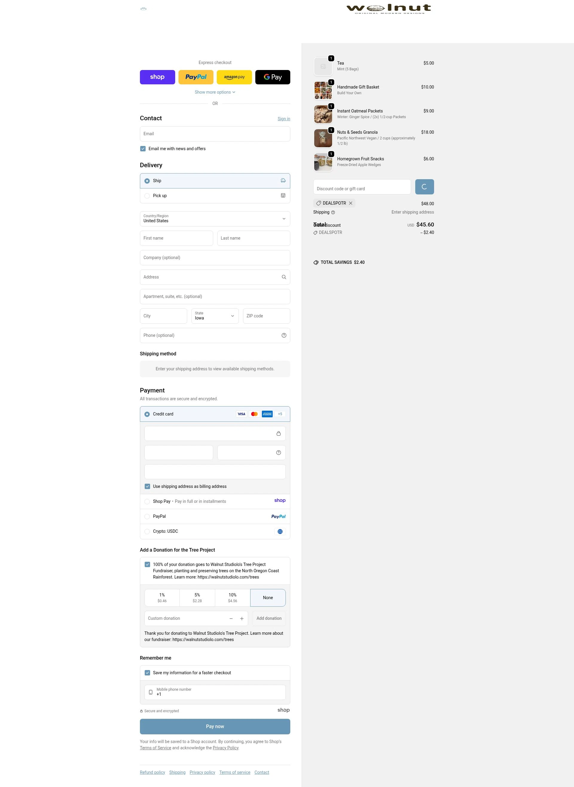 Walnut Studiolo checkout page showing Walnut Studiolo promo code box | Screenshot taken by SimplyCodes community member on Jan 2, 2026