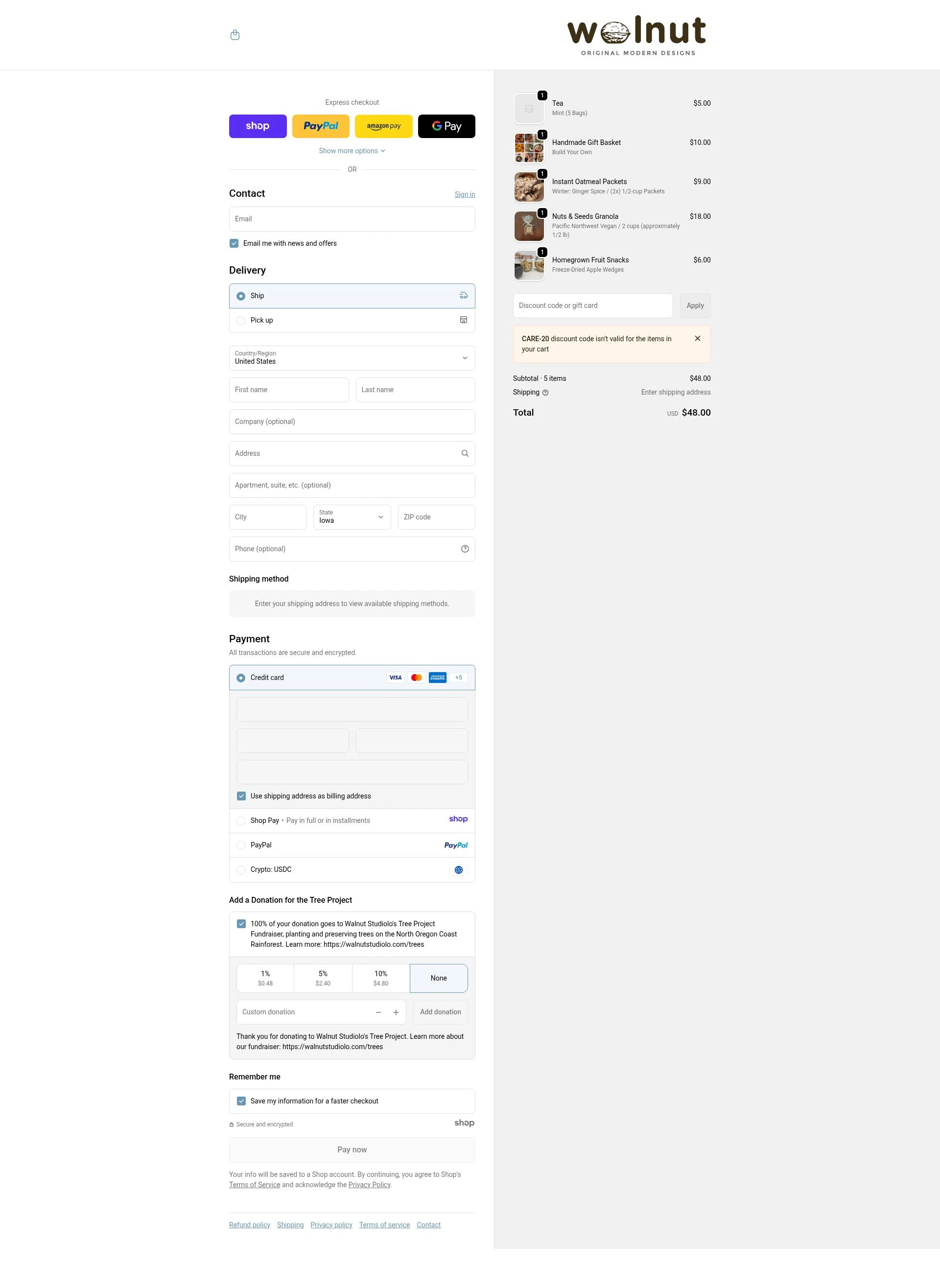 Walnut Studiolo checkout page showing Walnut Studiolo promo code box | Screenshot taken by SimplyCodes community member on Jan 2, 2026