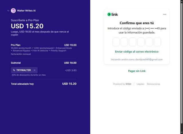 Walter AI checkout page showing Walter AI promo code box | Screenshot taken by SimplyCodes community member on Aug 12, 2025