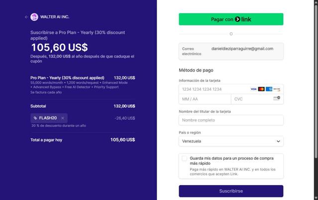 Walter AI checkout page showing Walter AI promo code box | Screenshot taken by SimplyCodes community member on Aug 17, 2025