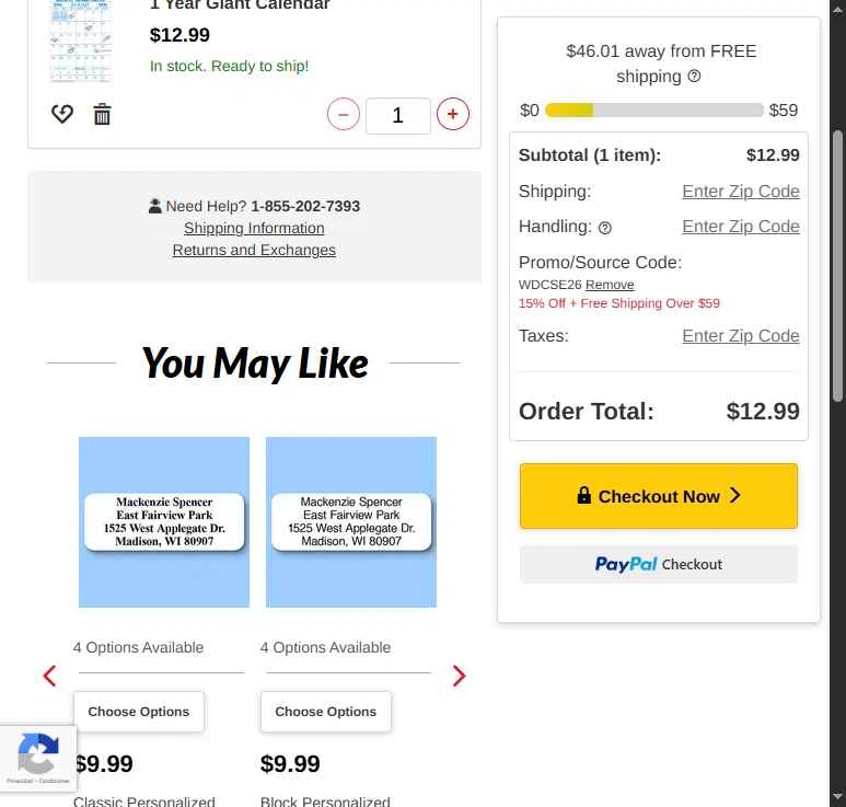 Walter Drake checkout page showing Walter Drake coupon code box | Screenshot taken by SimplyCodes community member on Dec 14, 2025
