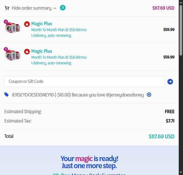 Walt Life Addiction Subscription checkout page showing Walt Life Addiction Subscription promo code box | Screenshot taken by SimplyCodes community member on Sep 12, 2025